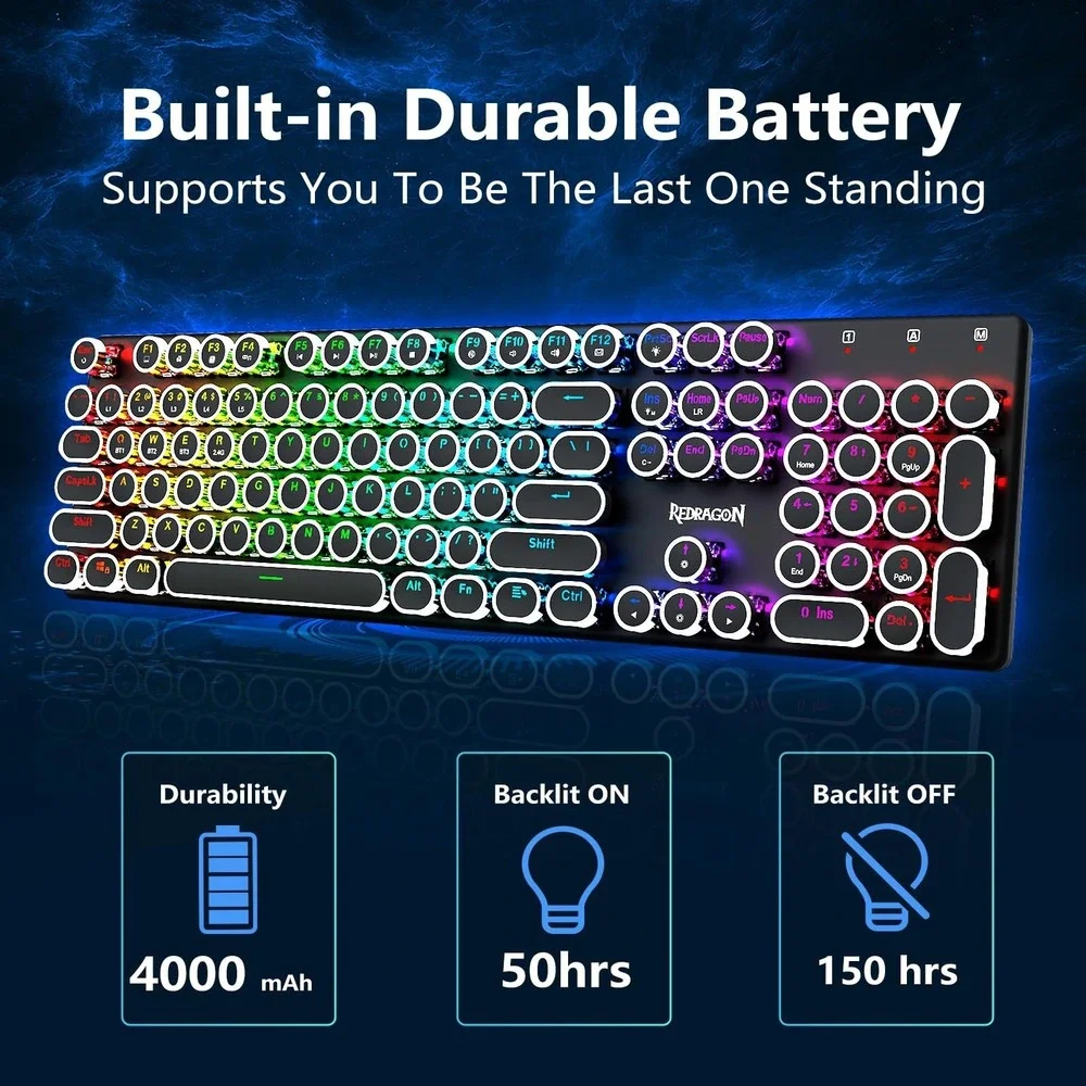 Redragon Flare Pro Wireless Mechanical Gaming Keyboard RGB Backlit Blue Switch